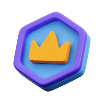 a purple hexagon with a crown on top