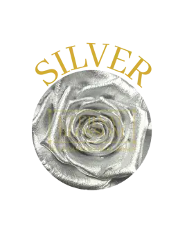 a silver rose with the word silver on it