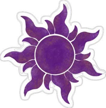 a purple sun sticker on a white background