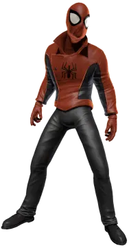a man in a red and black costume