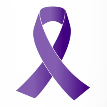 a purple ribbon on a white background