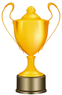 a golden trophy on a white background