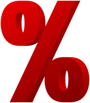 a red percentage sign on a white background