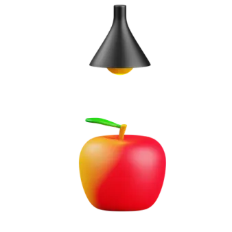 an apple and a lamp on a white background