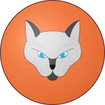 an orange circle with a cat's face