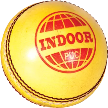 a yellow leather cricket ball with red logo