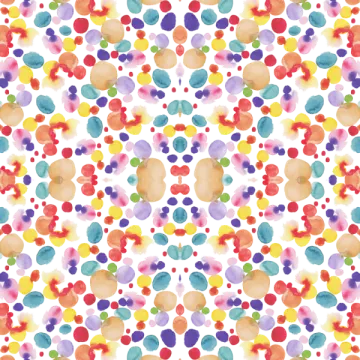 a colorful watercolor pattern with circles and dots