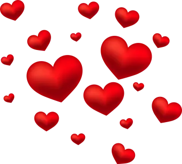 a bunch of red hearts floating in the air