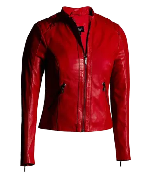 a red leather jacket on a white background