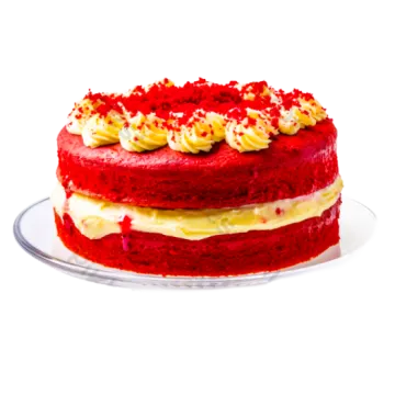 a red velvet cake on a glass plate
