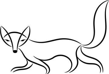 a black and white drawing of a fox