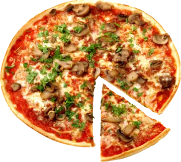 a pizza with mushrooms and cheese on it