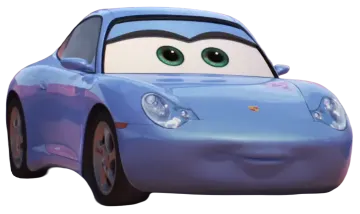 a blue car with green eyes