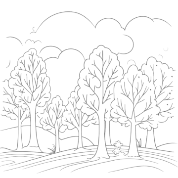 a black and white drawing of trees in the woods