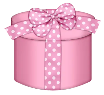 a pink gift box with white polka dots on it