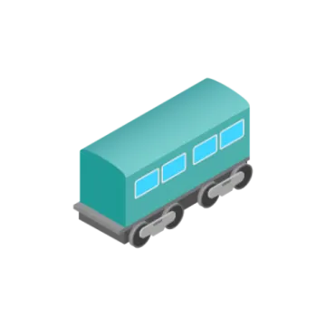 a green toy train car with blue windows
