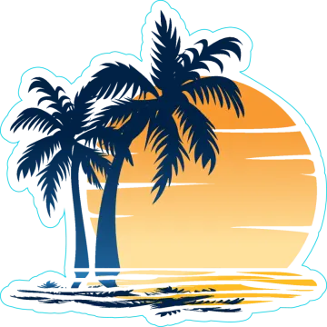 a palm tree on the beach at sunset