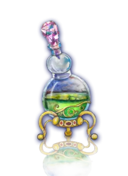 a glass perfume bottle with a green and blue liquid inside