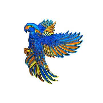 a blue and orange bird with its wings spread