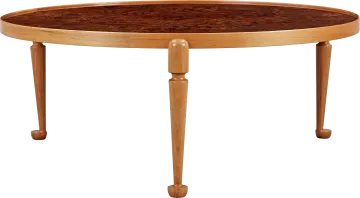 a round table with a wooden top and legs
