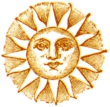 a drawing of the sun with a face