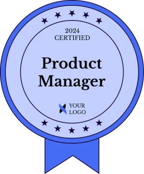 a blue badge with the words product manager on it
