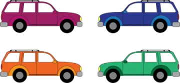 a set of four different colored cars