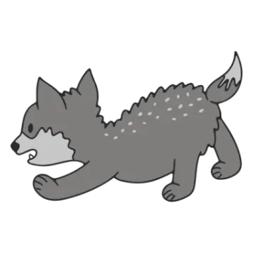 a cartoon wolf laying down on the ground