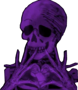 a purple skull sitting on top of a white background