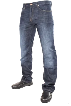 a man in jeans standing on a white background