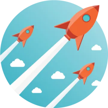 three rockets flying in the sky