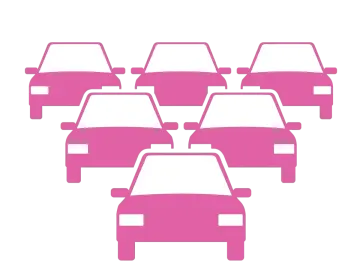 a line of pink cars