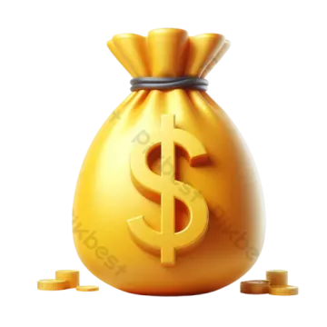a gold money bag with a dollar sign on it