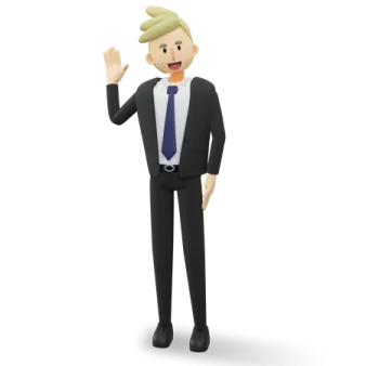 a man in a suit and tie with his hand up