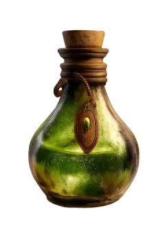 a green glass vase with a wooden handle