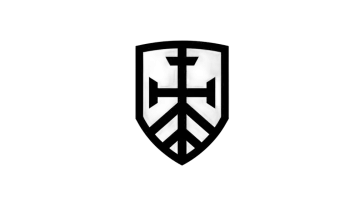 a black and white shield with a cross on it
