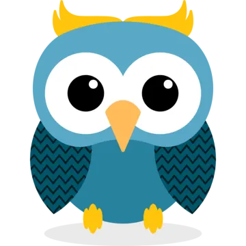 a blue and yellow owl sitting on a white background