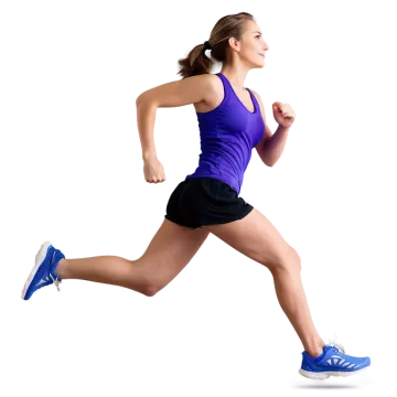a woman running on a white background