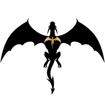 a silhouette of a black dragon with yellow wings
