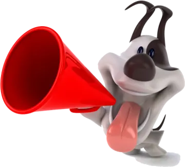 a cartoon dog holding a red megaphone