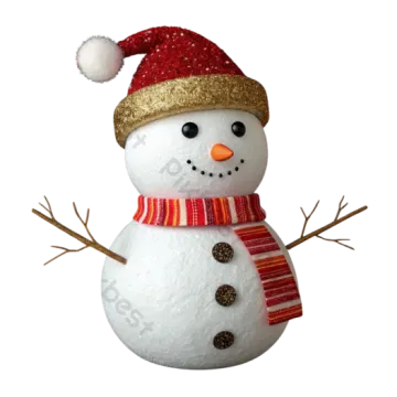 a snowman with a red hat and scarf