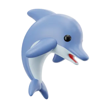 a blue dolphin with its mouth open
