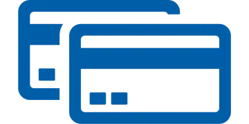 a blue and white credit card icon