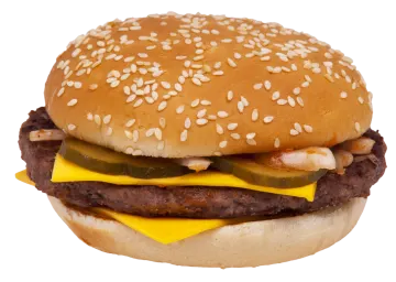 a hamburger with cheese and pickles on it