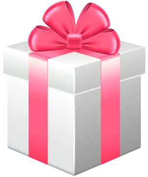 a white gift box with a pink bow