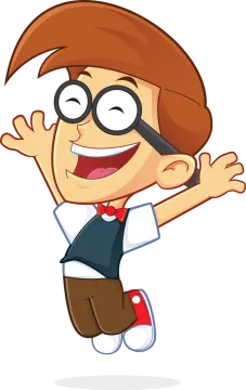 a cartoon boy with glasses and tie running