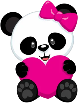 a panda bear holding a pink heart