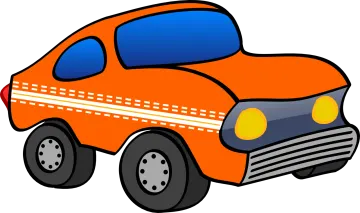 an orange car with a blue roof