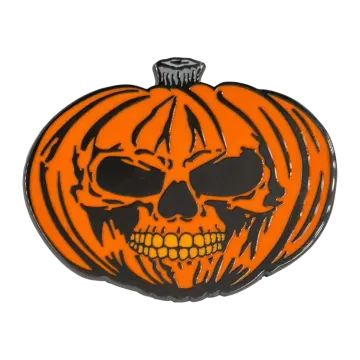 a black and orange pumpkin with a skull on it