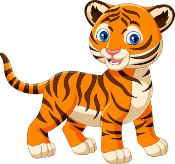 a cartoon tiger with blue eyes